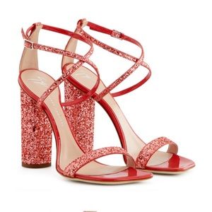 Giuseppe Zanotti Famcy Tara Glitter Strappy Heels in Orange Sz 37